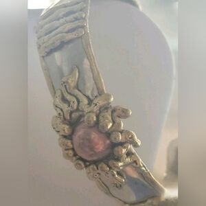 Vintage Mixed Metals Brutalist Modernist Silver Brass Copper Cuff Bracelet